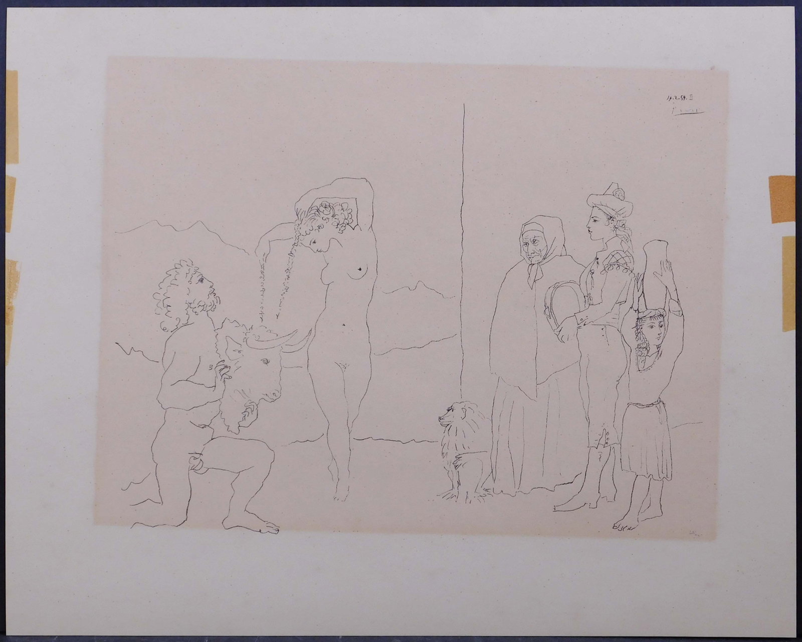 After Pablo Picasso : La Danse des Banderilles: After Pablo Picasso (Spanish, 1881-1973) : ?La Danse des Banderilles, 1954. Lithograph on cream paper. Published by Kunstverlag Fingerle and Co. Numbered 4580. Unsigned, unframed. 13.25 x 16.5 inches