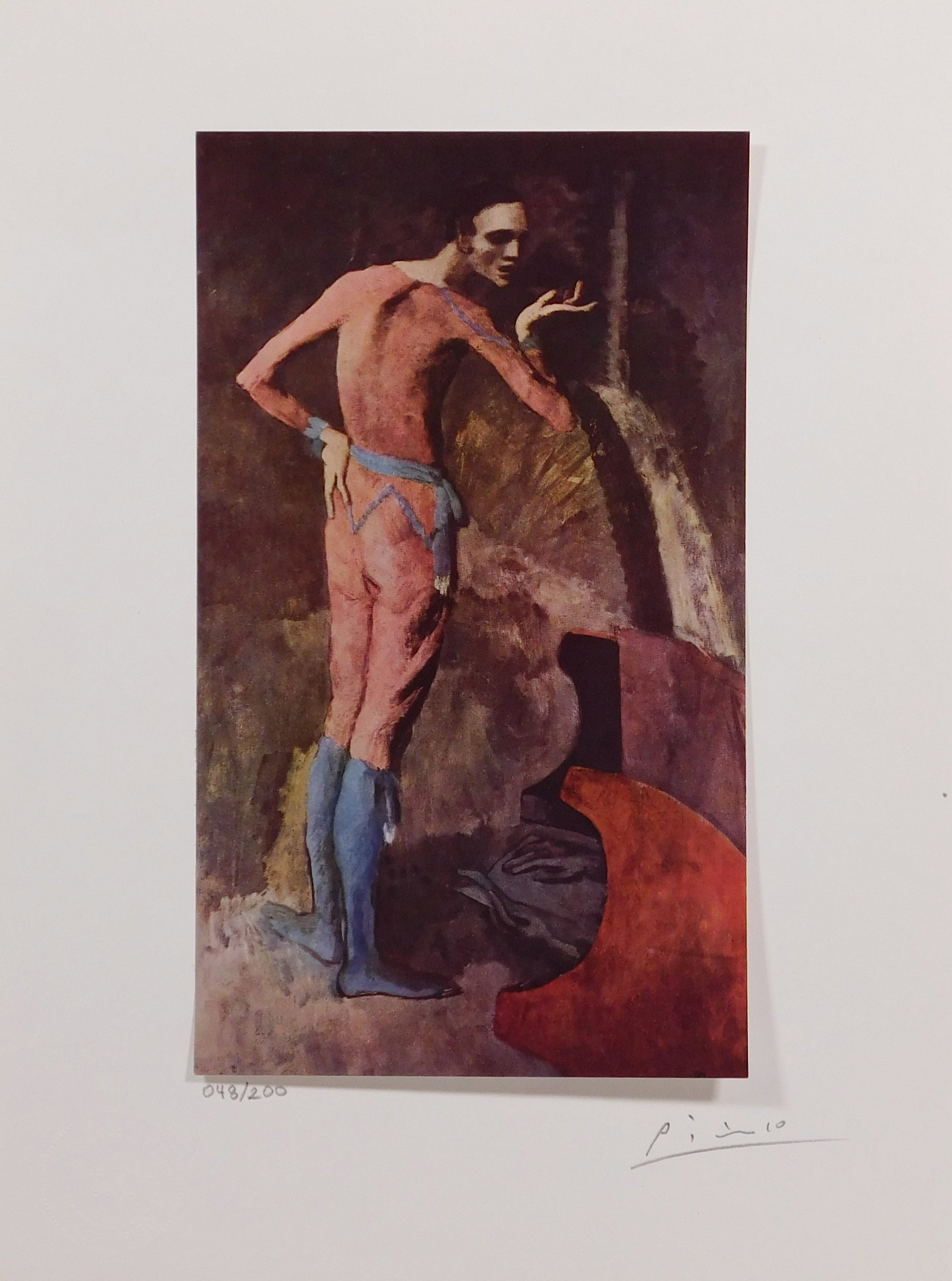 Style of Pablo Picasso: The Actor: Style of Pablo Picasso (Spanish, 1881-1973): The Actor, 1954. Offset Lithograph on paper, signed and numbered (48/200) in pencil below, collector's stamp verso; embossed stamp lower left margin,