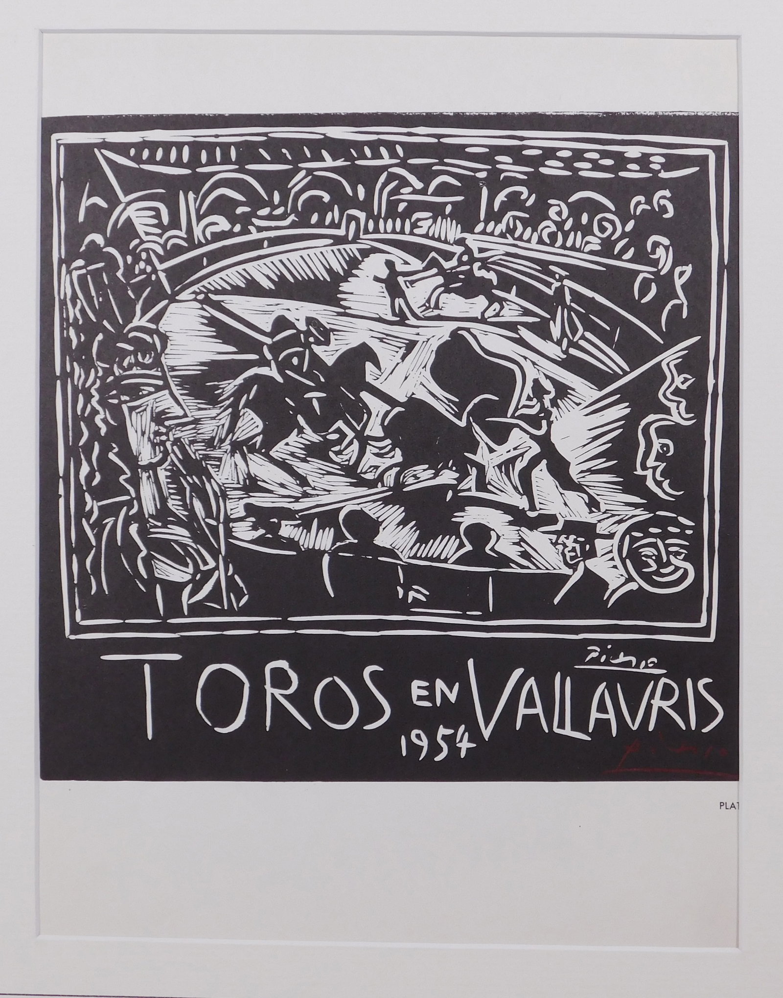 After Pablo Picasso: Toros en Vallauris 1954: After Pablo Picasso (Spanish, 1881-1973): Toros en Vallauris 1954. Offset lithograph reproduction, signed in the plate, additional unverified autograph signature in colored pencil, matted and