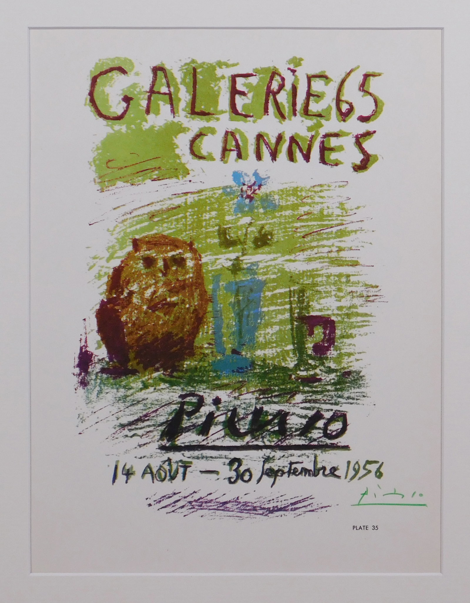 After Pablo Picasso: Galerie 65 Cannes: After Pablo Picasso (Spanish, 1881-1973): Galerie 65 Cannes. Offset lithograph reproduction, signed in the plate, additional unverified autograph signature in colored pencil, matted and unframed.