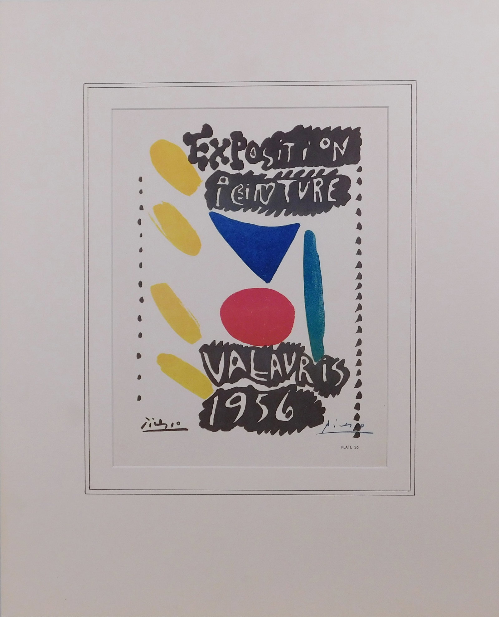After Pablo Picasso: Exposition Peinture Vallauris 1956: After Pablo Picasso (Spanish, 1881-1973): Exposition Peinture Vallauris 1956. Offset lithograph reproduction, signed in the plate, additional unverified autograph signature in colored pencil, matted