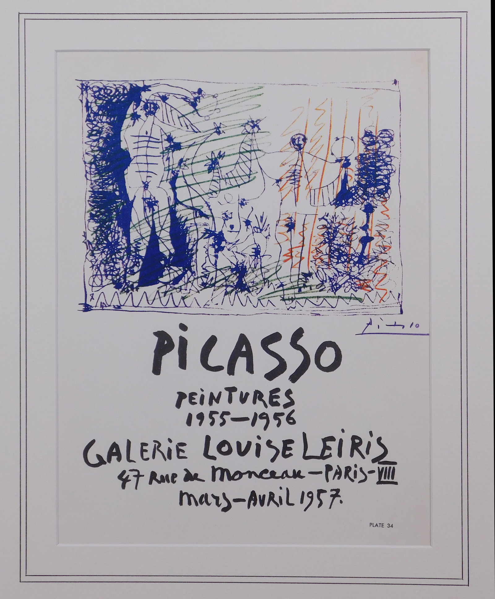 After Pablo Picasso: Peintures 1955-1956: After Pablo Picasso (Spanish, 1881-1973): Peintures 1955-1956. Offset lithograph reproduction, signed in the plate, additional unverified autograph signature in colored pencil, matted and unframed.