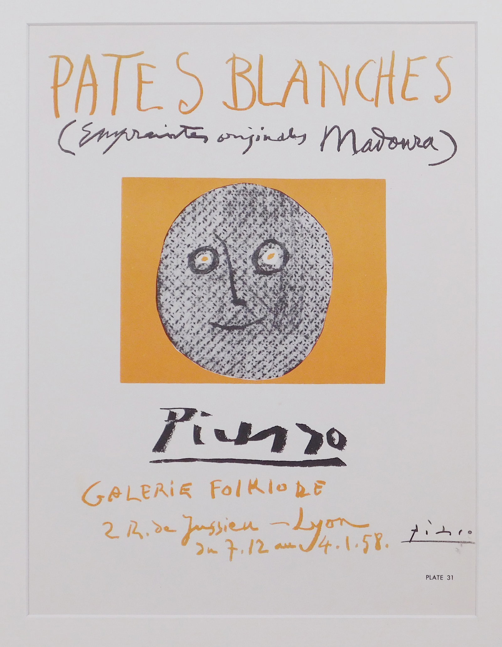 After Pablo Picasso: Pates Blanches: After Pablo Picasso (Spanish, 1881-1973): Pates Blanches. Offset lithograph reproduction, signed in the plate, additional unverified autograph signature in colored pencil, matted and unframed. From