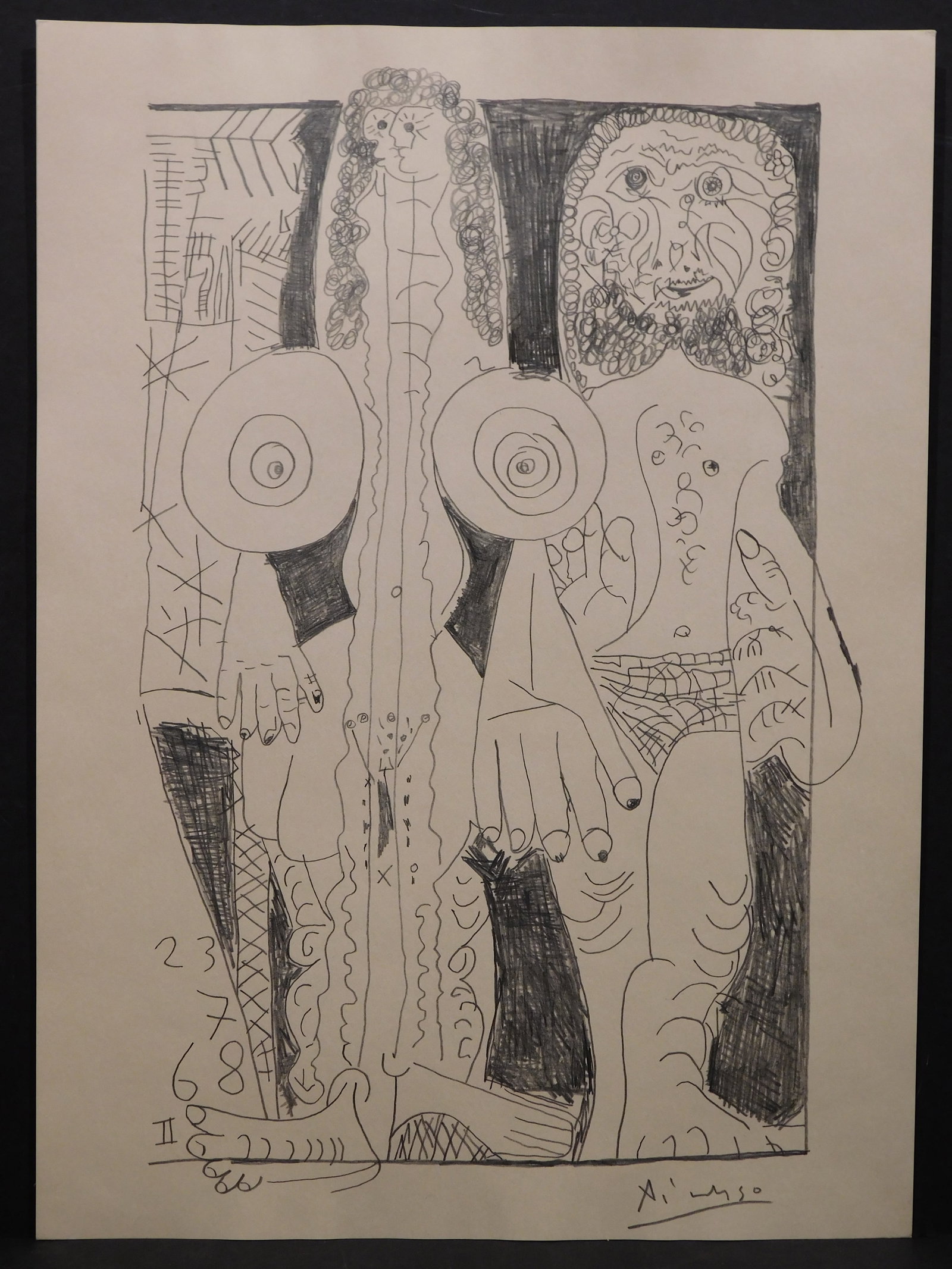 Pablo Picasso, Attributed: Nude Woman and Man: Pablo Picasso (Spanish 1881-1973) Attributed: Nude Woman and Man. Pencil on paper signed Picasso 23.7.60 II. Unframed. The signature on this work has not been verified. 14.88 x 10.86 Paper. Private