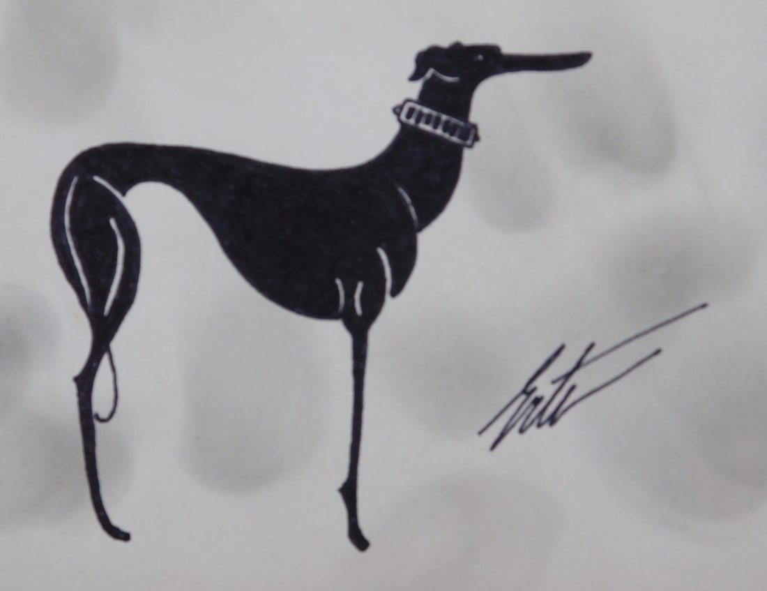 Erte, Attributed: Greyhound: Erte: Romain de Tirtoff (Russian-French, 189-1990) Attributed: Greyhound. Ink on smoke smudged paper, signed, unframed. Romain de Tirtoff was a Russian-born French artist and designer known by the pse