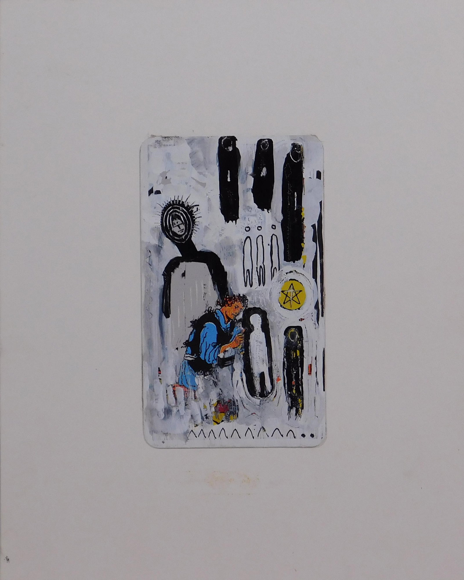 Eric Grab: Oracle Card (Tartan): Eric Grab (American, 20th Century): Oracle Card (Tartan). Mixed Media on paper, Signed on reverse. 9 x 7 inches mat board. Private collection, New England, USA. Great condition, corners of mat are