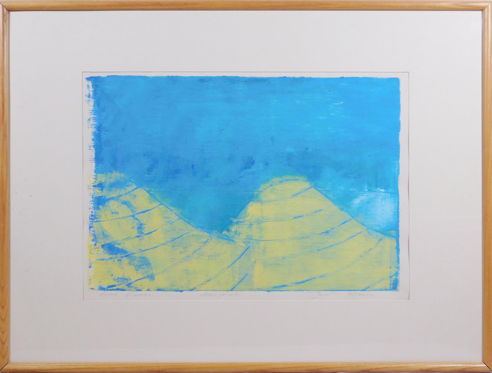 Judith Klein: Sand Dunes: Judith Klein (Romanian/American, 20th Century): Sand Dunes. Monoprint on paper, signed and titled below, framed. From the Artist's website: My work, which includes painting (oil, acrylic, mixed