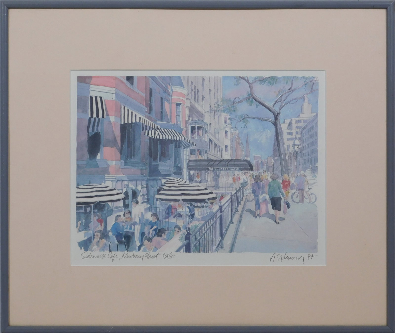 Robert E Kennedy: Sidewalk Cafe, Newbury Street: Robert E Kennedy (American, b. 20th Century): Sidewalk Cafe, Newbury Street, (Boston) 1987. Lithograph on paper, signature lower right, framed. #2 of 1500 11.5 x 8.75 inches sight, 17.75 x 15 inches