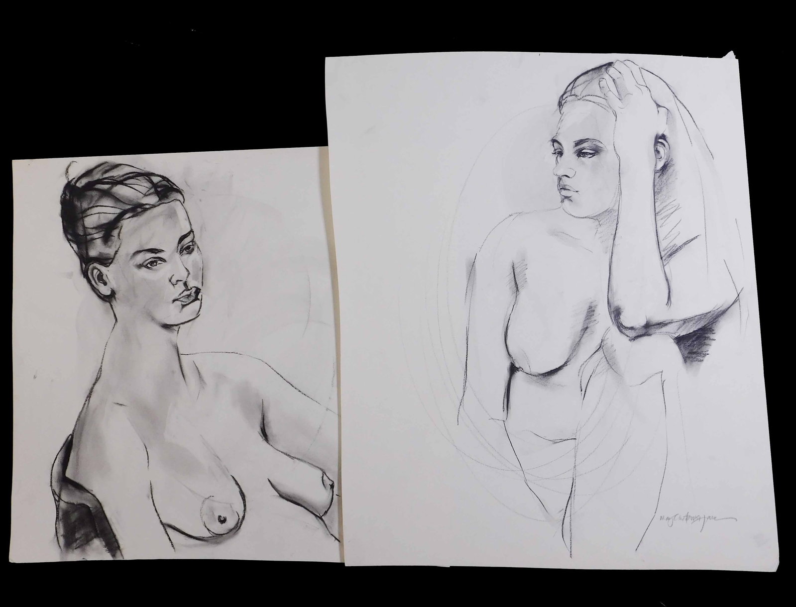 Mary Chatowsky Jameson: Figure Studies: Mary Chatowsky Jameson (American, b. 1963), Figure Studies. Charcoal on paper. Signed below. Mary Chatowsky Jameson, a Rhode Island native and Newport resident, is an artist and owner of Saltwater