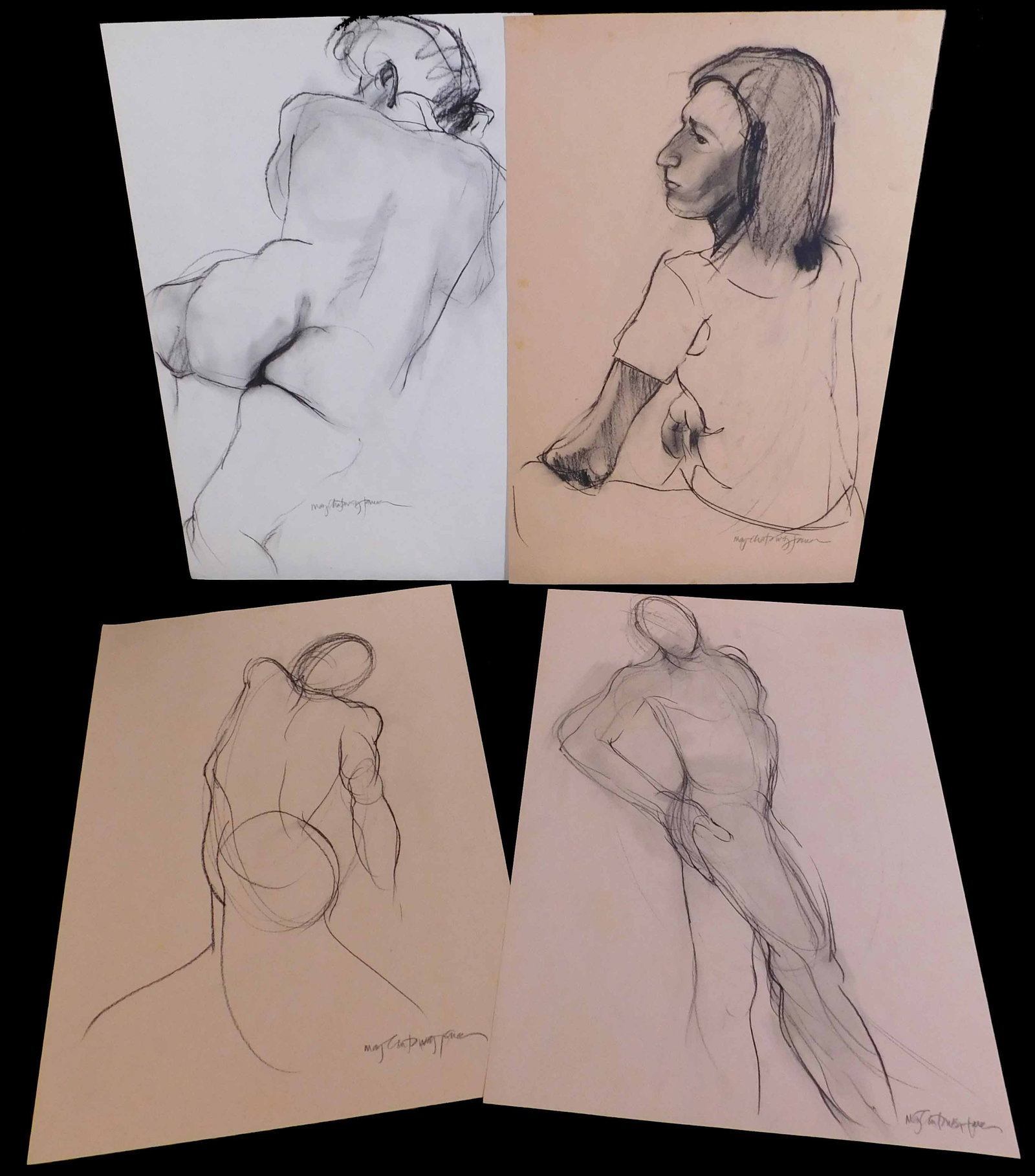 Mary Chatowsky Jameson: Figure Studies: Mary Chatowsky Jameson (American, b. 1963), Figure Studies. Charcoal on paper. Signed below. Mary Chatowsky Jameson, a Rhode Island native and Newport resident, is an artist and owner of Saltwater