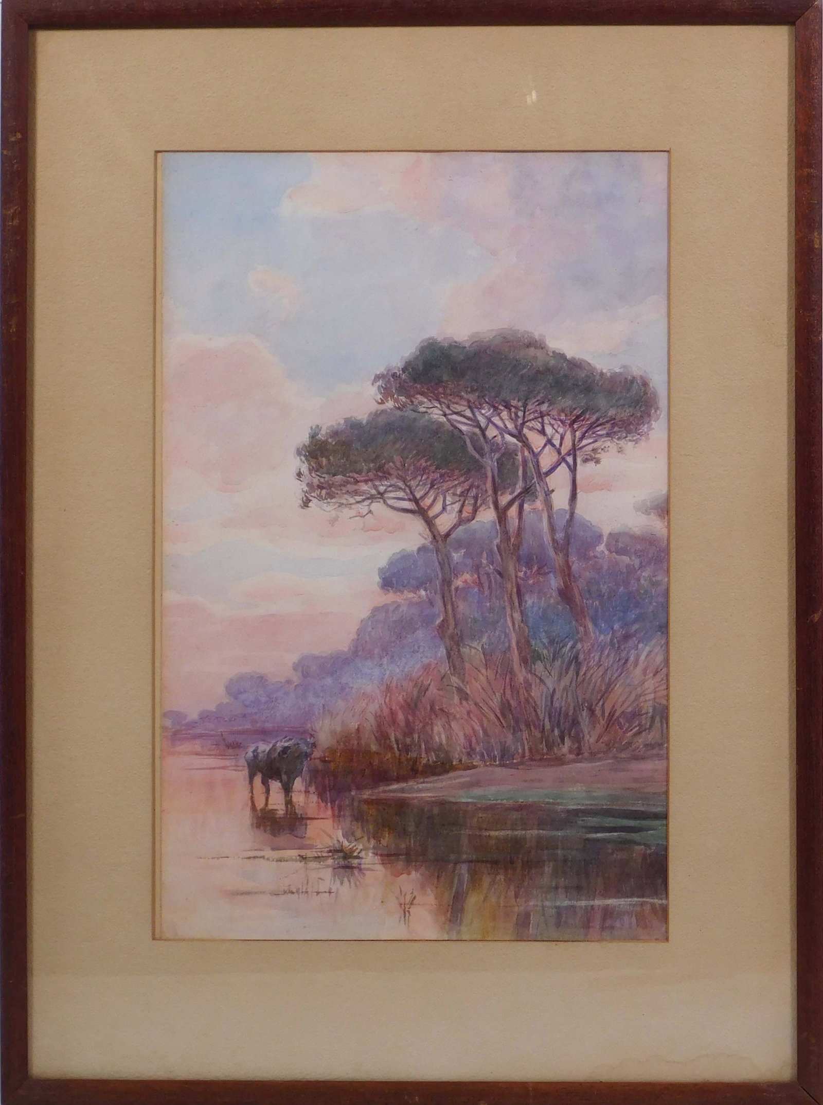 Leopoldo Mariotti: Watercolor Scene From the Roman Marshes (donation by Guido1924): Leopoldo Mariotti (Italian, 1848 - 1916): Watercolor Scene From the Roman Marshes. Watercolor on cold-pressed paper, framed. 5x14x9.5 paper; 21x15.25 inches framed Collection of Guido, 1924 Very good