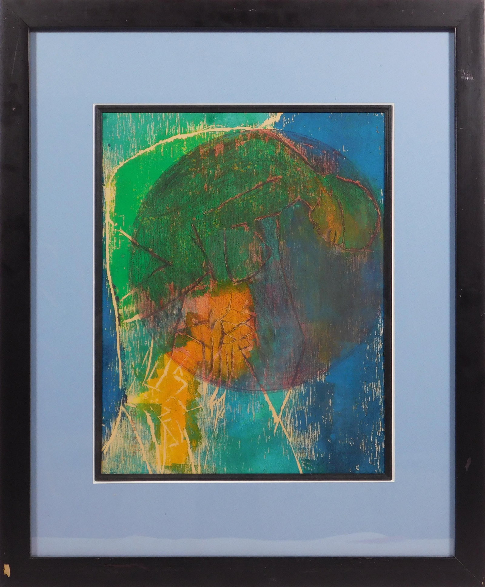 Judith Klein: Woman in The Mountains: Judith Klein (Romanian/American, 20th Century): Woman in The Mountains. Monoprint, woodcut on paper, signed below, framed. From the Artist's website: My work, which includes painting (oil, acrylic, mi