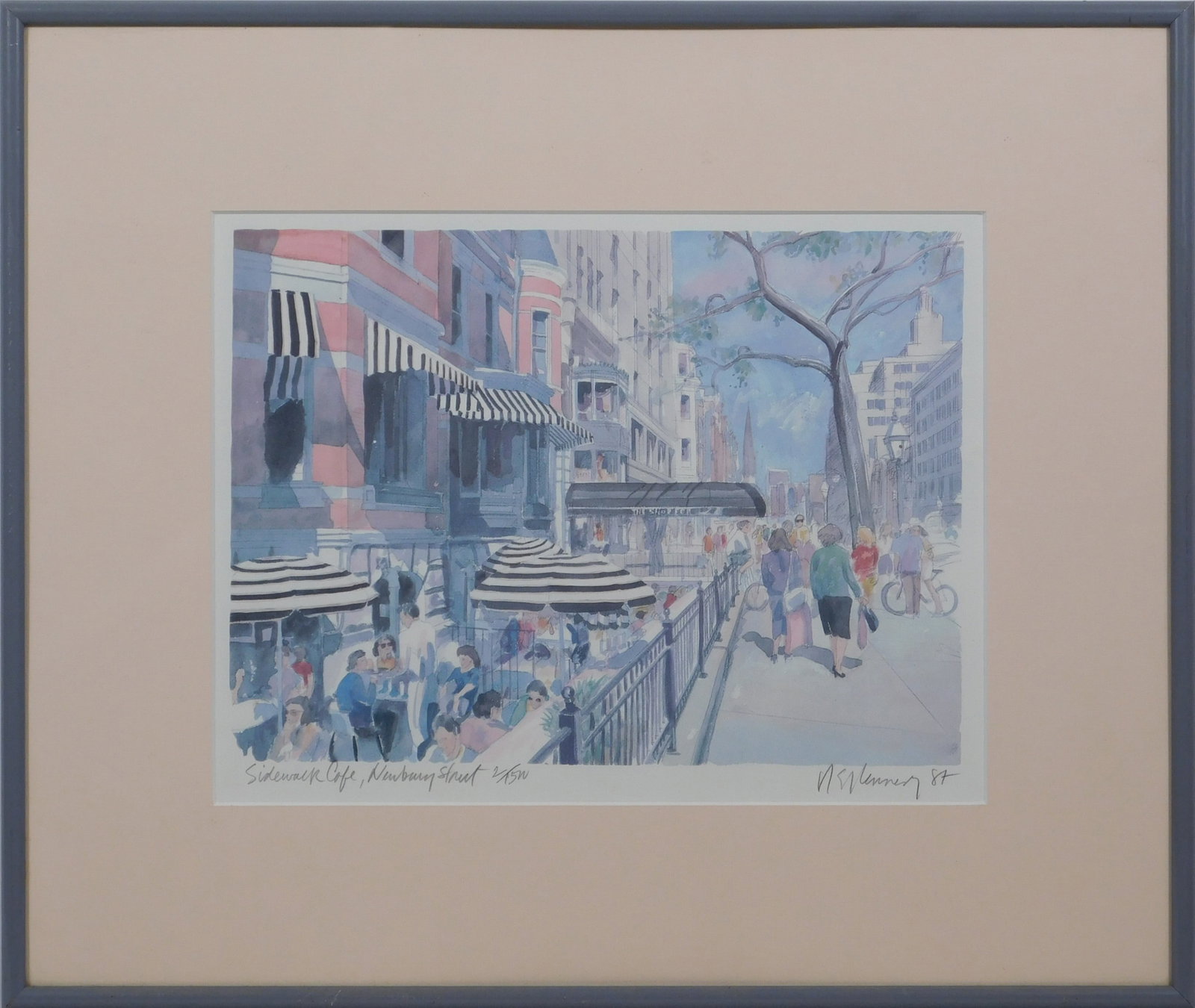 Robert E Kennedy: Sidewalk Cafe, Newbury Street: Robert E Kennedy (American, b. 20th Century): Sidewalk Cafe, Newbury Street, (Boston) 1987. Lithograph on paper, signature lower right, framed. #2 of 1500 11.5 x 8.75 inches sight, 17.75 x 15 inches