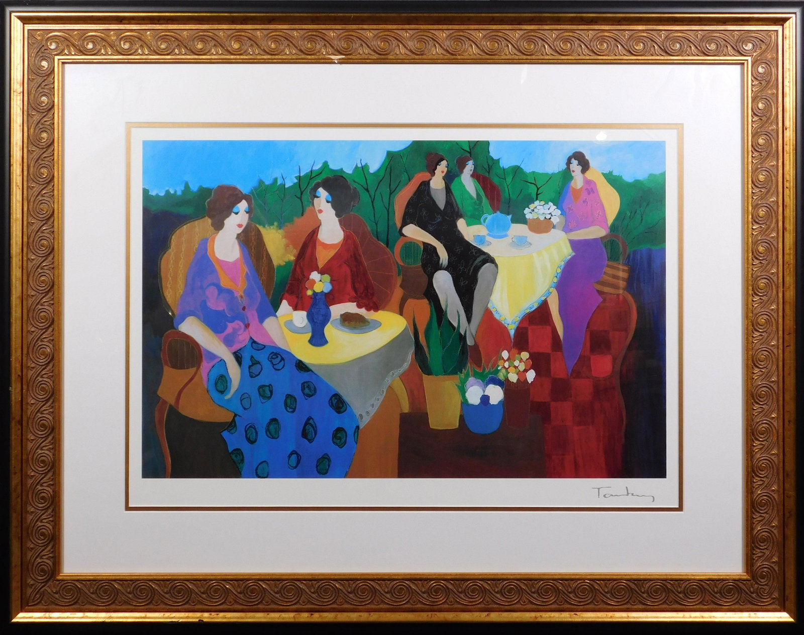 Itzchak Tarkay : Women at Lunch: Itzchak Tarkay (Israeli, 1935-2012): Women at Lunch. Serilithograhp, stamped with the artist's signature lower right. Itzchak Tarkay is considered to be a key figure in the modern figurative