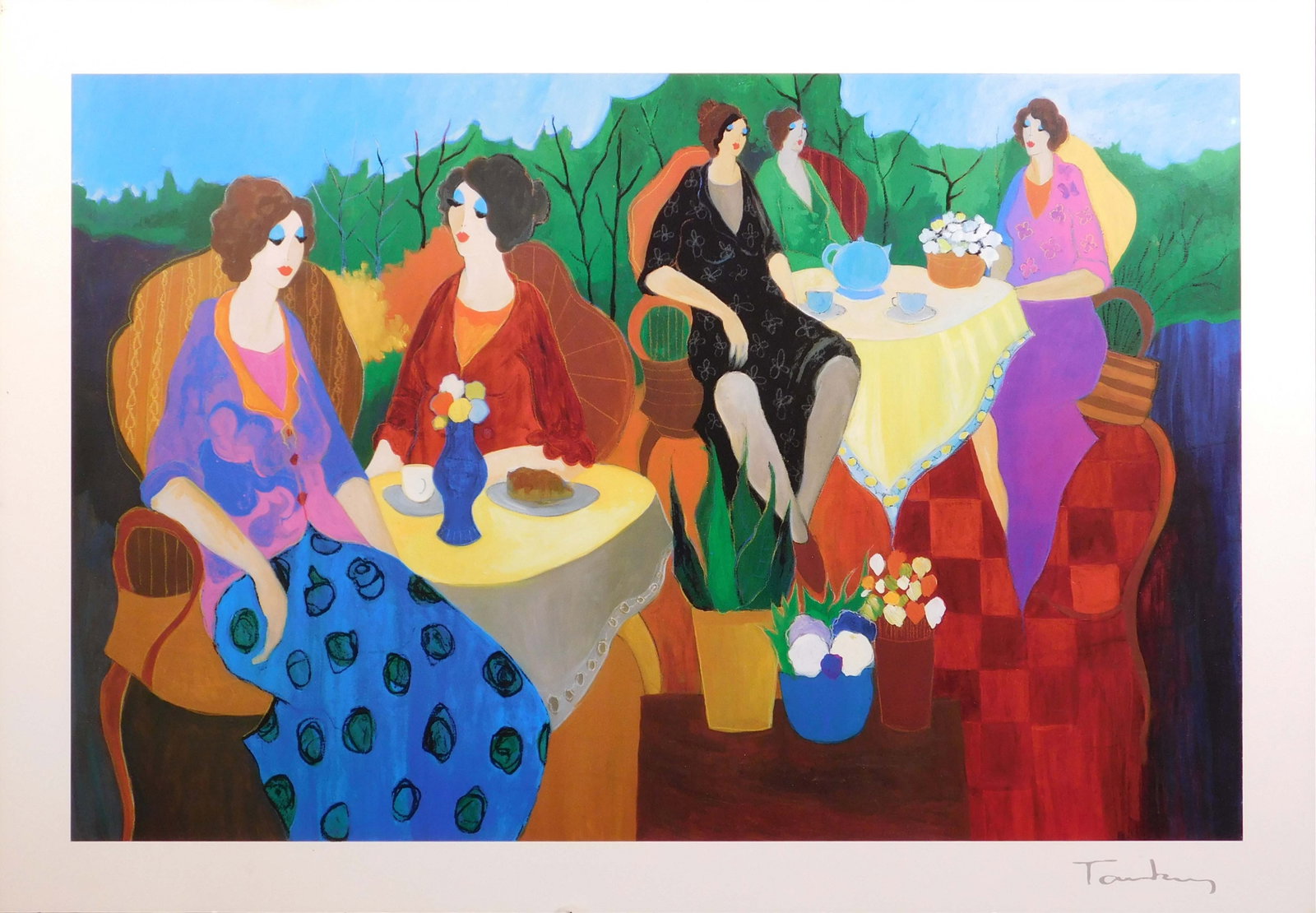Itzchak Tarkay: Morning Social: Itzchak Tarkay (Yugoslavian, 1935-2012): Morning Social. Lithograph on paper, signed in plate, unframed. Itzchak Tarkay (1935-2012) was an Israeli artist known for his portraits of women. A Holocaust