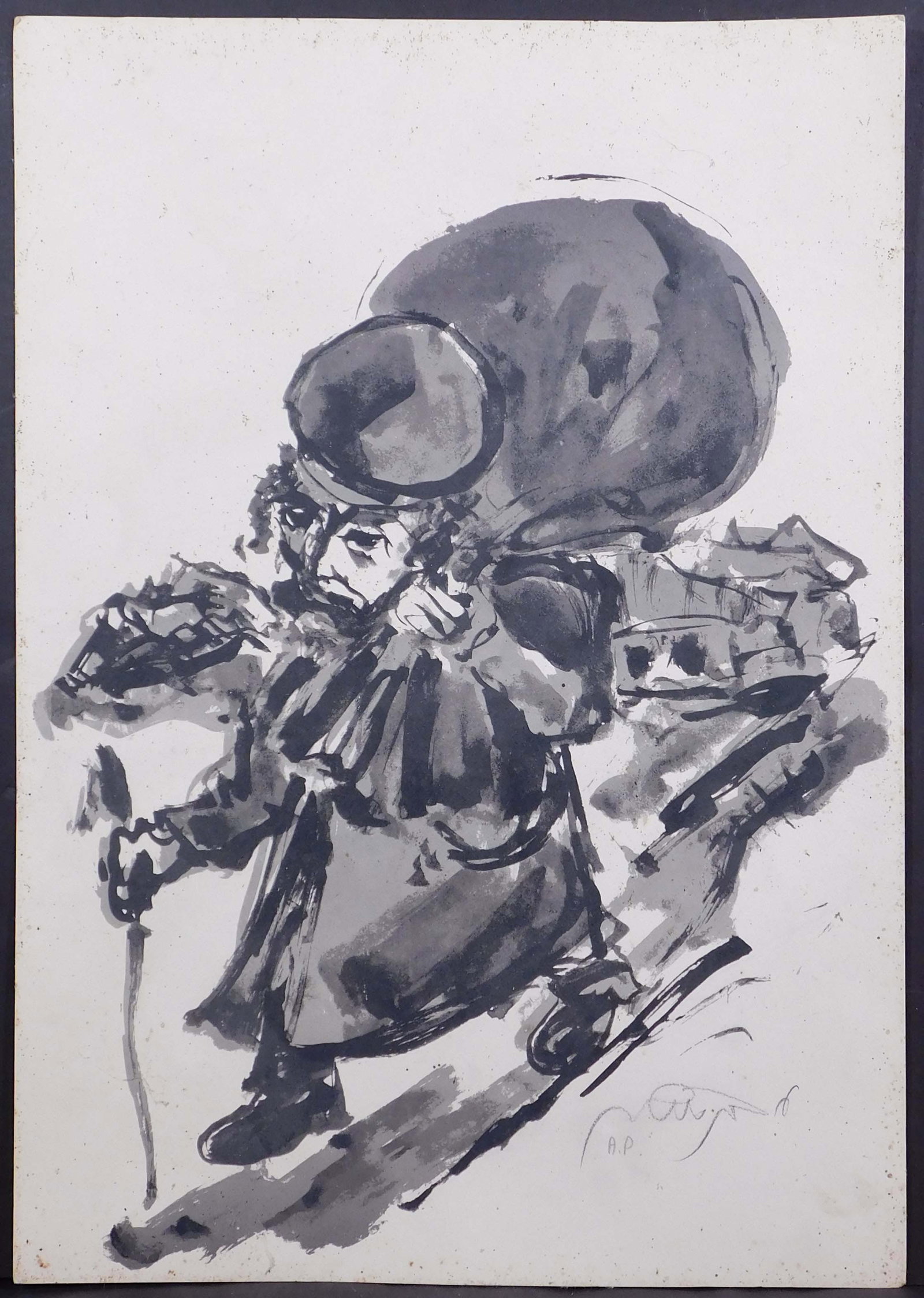 Schekez (20th Century): Jewish Traveler: Schekez (20th Century): Jewish Traveler. Lithograph on paper, artist's proof, signed in pencil below. 20 x 13.25 inches paper. Private Collection Boston Good condition; corners are slightly rounded;
