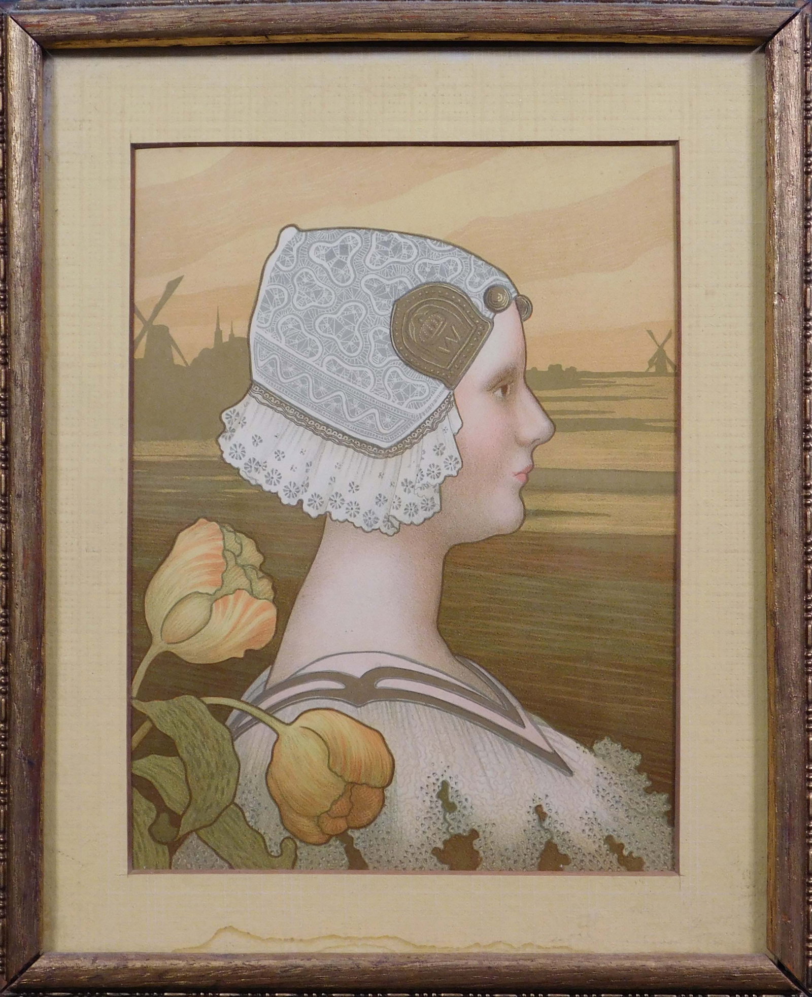 Paul Berthon (1872-1909): Sa tres gracieuse Majeste la Reine Wilhelmine: Paul Berthon (1872-1909): Sa tres gracieuse Majeste la Reine Wilhelmine. Serigraph on paper, set in a gold vintage frame. Fun fact, Elizabeth Taylor owned a this print from a different edition. 10.5