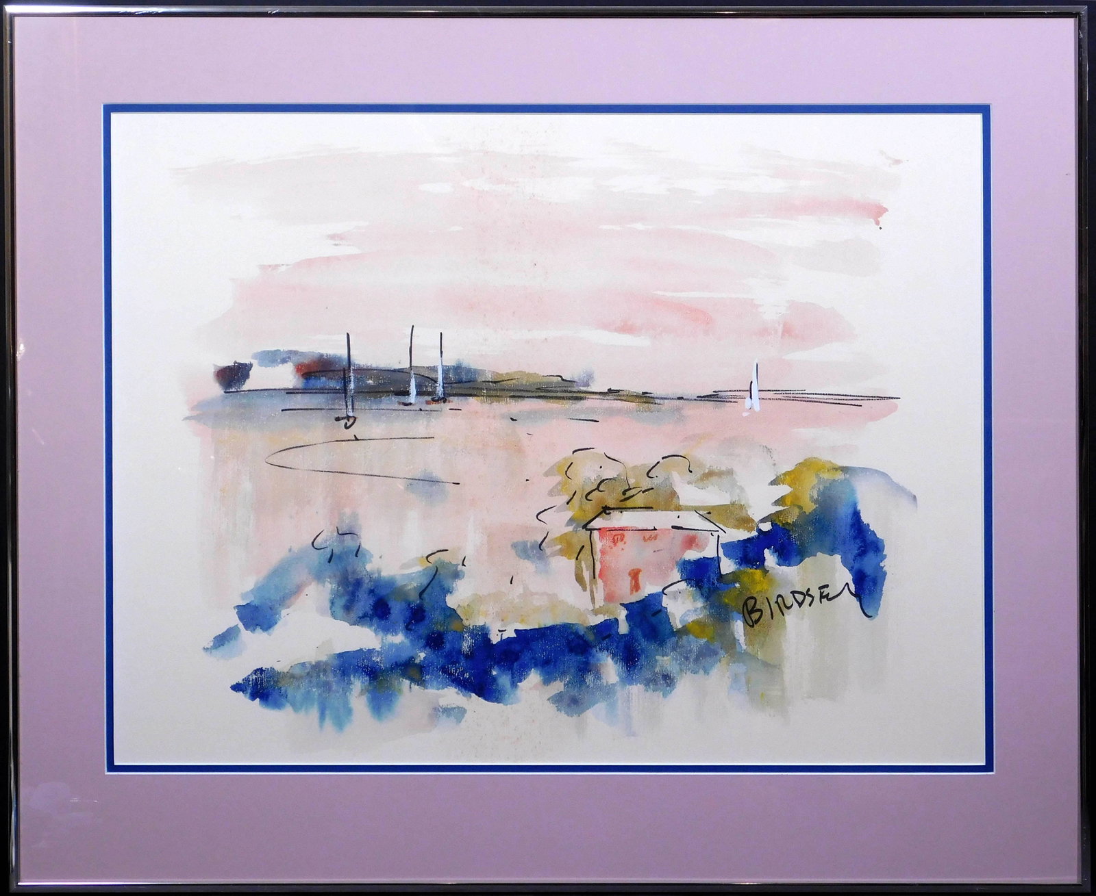 Alfred Birdsey: Water View: Alfred Birdsey (Bermuda, 1912-1996): Water View, Signed watercolor, circa 1990, framed. 17.5 x 23.5 inches image; 24 x 29.25 inches frame. From a corporate collection Good condition. NOTE: If