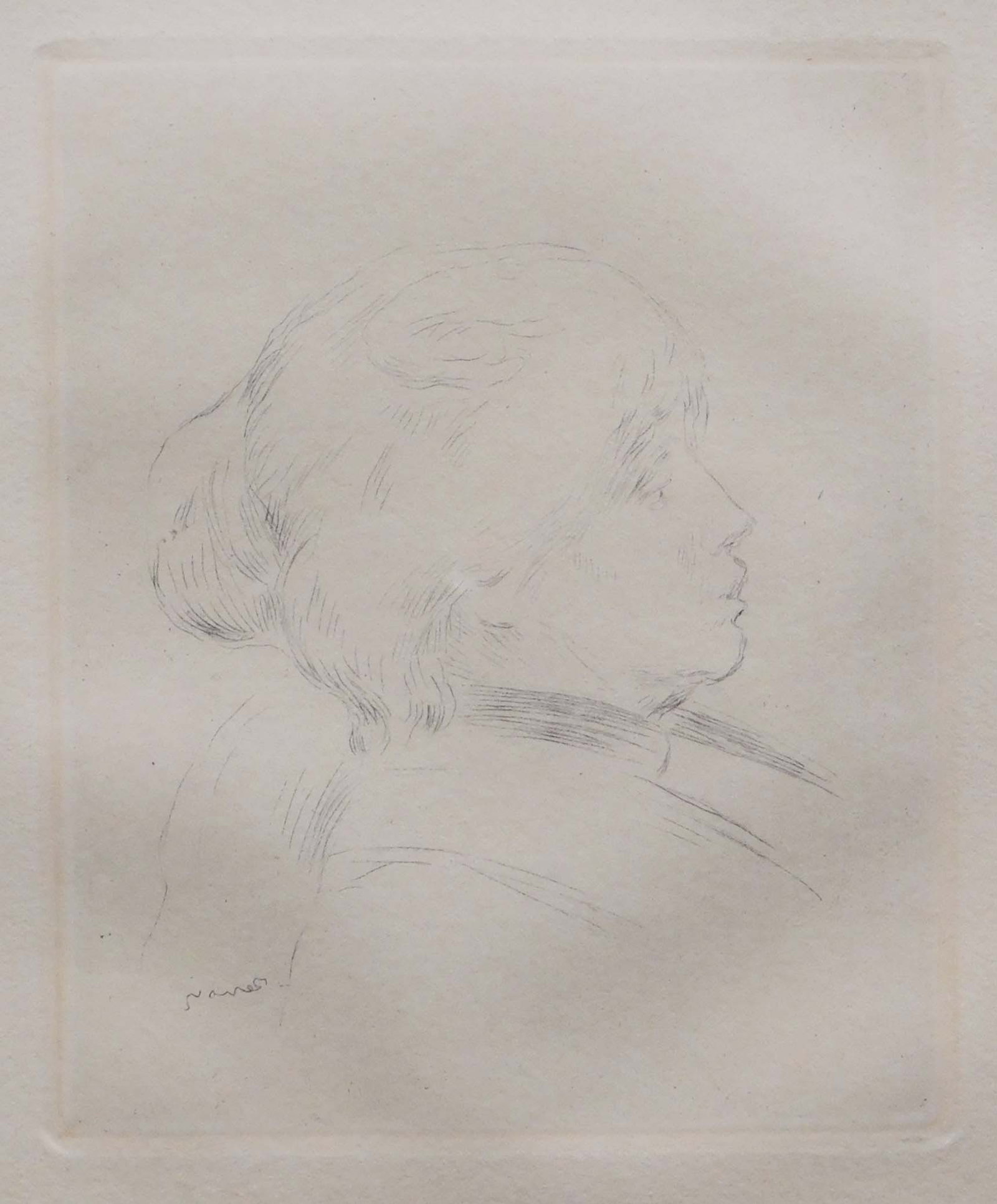 Pierre-Auguste Renoir: Berthe Morisot: Pierre-Auguste Renoir (French, 1841-1919): Berthe Morisot. Posthumous etching on paper, framed. Pierre-Auguste Renoir was a French artist who was a leading painter in the development of the Impression