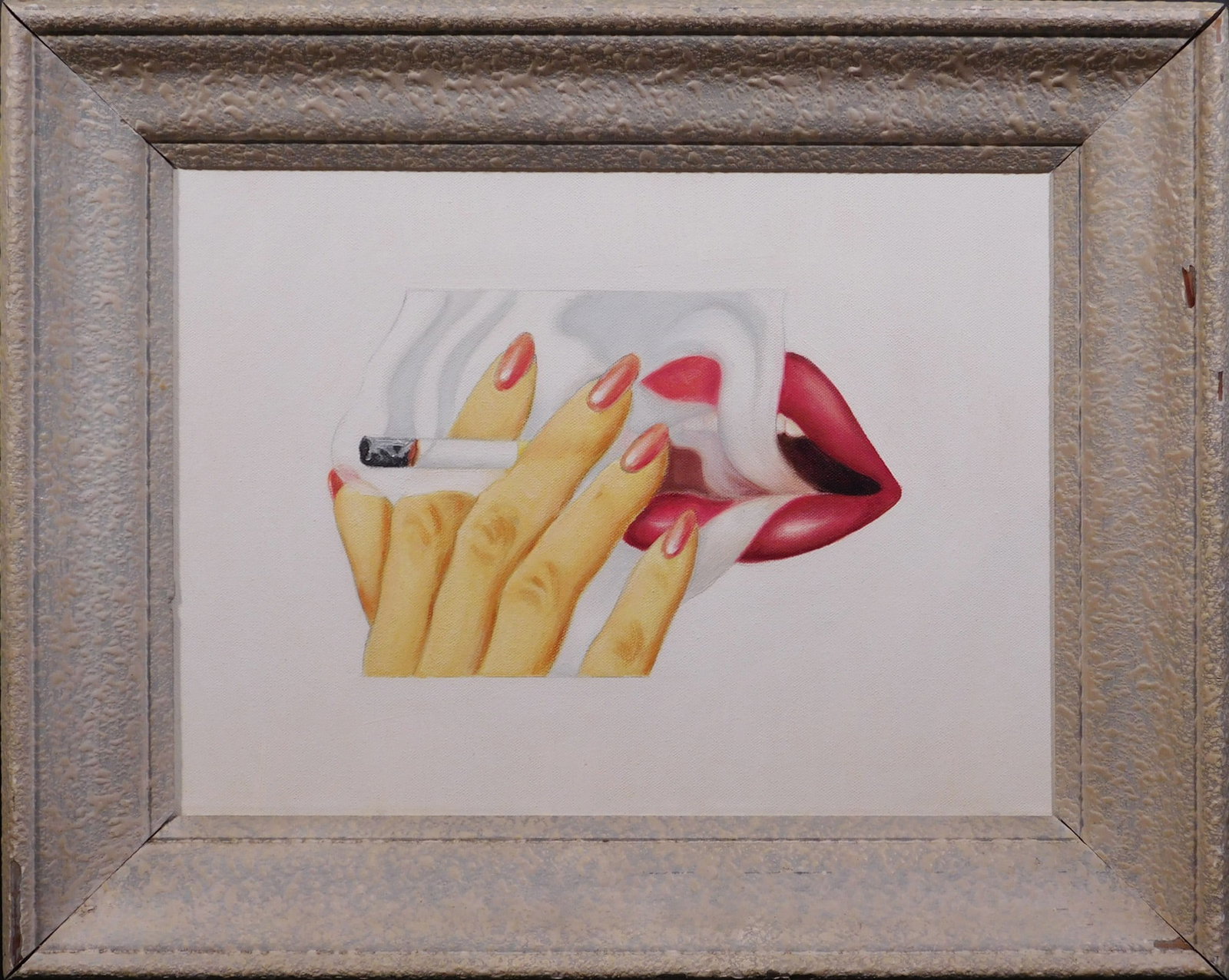Tom Wesselmann, Manner of: Smoker: Tom Wesselmann (American, 1931 - 2004) Manner of: Smoker, 1975. Oil on canvas, signed and dated in marker verso, pencil erased numbers next to signature, framed. Tom Wesselmann became one of the leadi