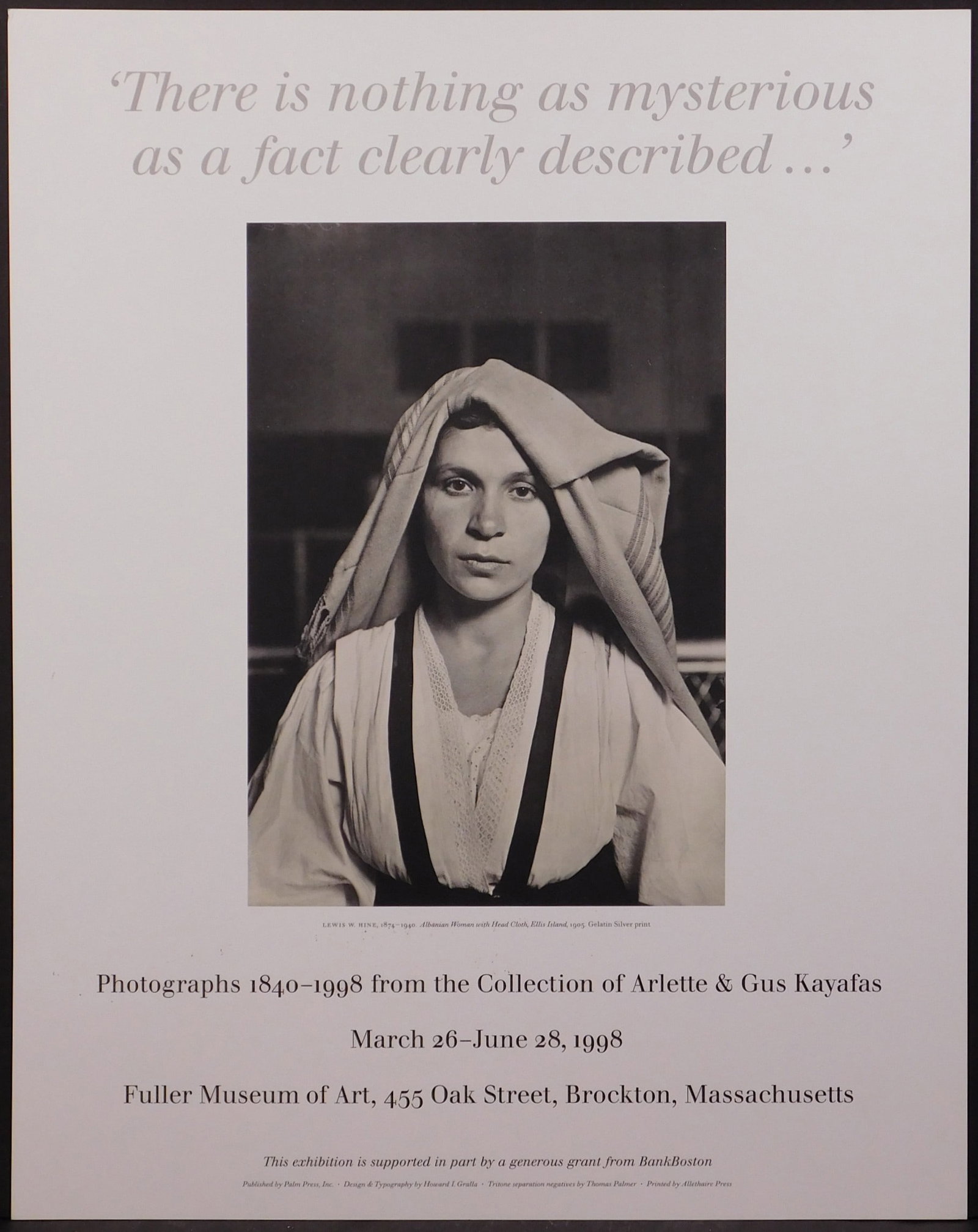 Photography Exhibition Poster: Collection of Arlette and Gus Kayafas: Photography Exhibition Poster: Collection of Arlette and Gus Kayafas, 1998. Created for the Fuller Craft Museum, unsigned, unframed. Arlette Kayafas is a long-time collector from a photography