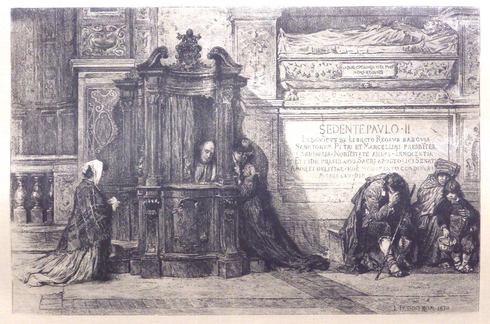 Ludwig Pasini, After: Canons in the Church of St. Peter: Ludwig Pasini (Austrian, 1832 - 1903) After: Canons in the Church of St. Peter. Classical Painting printed on satin, numbered 78 lower right, unframed. Ludwig Johann Passini was an Austrian narrative