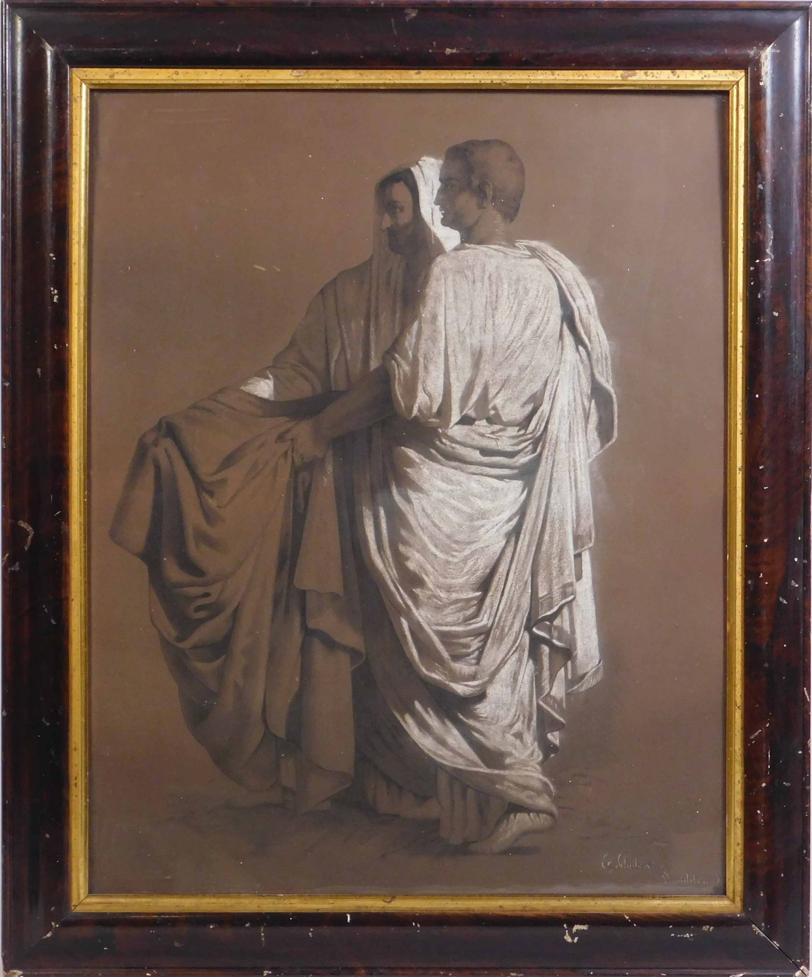 E Shubert: Two Robed Figures (Orpheus and Eurydice): E Shubert (20th Century): Two Robed Figures (Orpheus and Eurydice). Chalk and charcoal on paper, signed lower right Framed: 28 ? ? 24 inches. Sight size: 23 ? x 18 5/8 Private Collection, Boston,