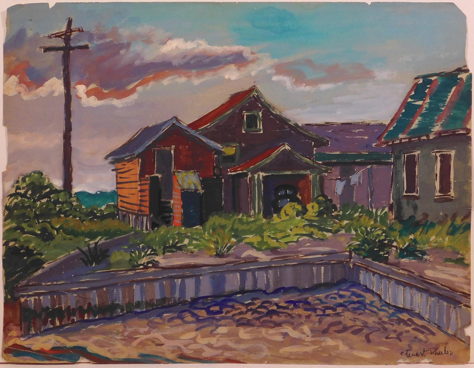 Stewart Wheeler: Seaside House: Stewart Wheeler (American, 1906 - 1975): Seaside House. Tempera on paper, signed lower right, unframed. 19 x 24.75 inches paper. Private collection, Madison, Wisconsin Good overall condition; paper