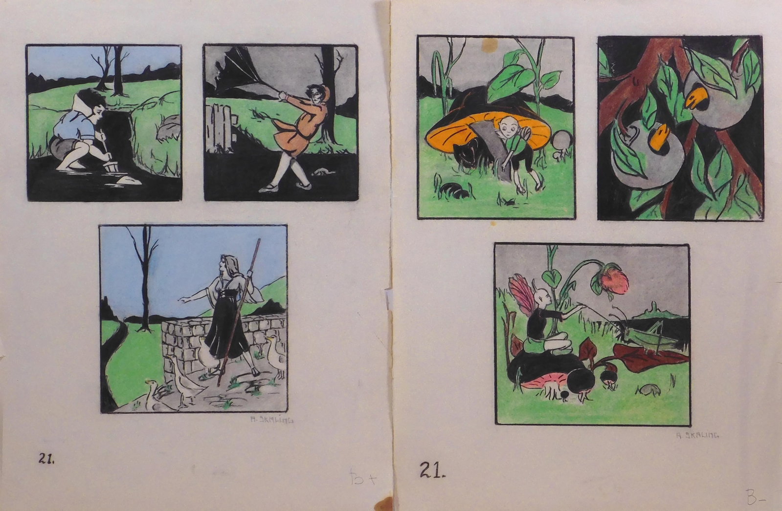 Audrey Skaling: Fantasy Book illustrations: Audrey Skaling (American, 1912 - 2009): Fantasy Book illustrations. Pastel and charcoal on laid paper, signed below, unframed. 24 x 19 inches paper. Private collection, Madison, Wisconsin, USA. Good a