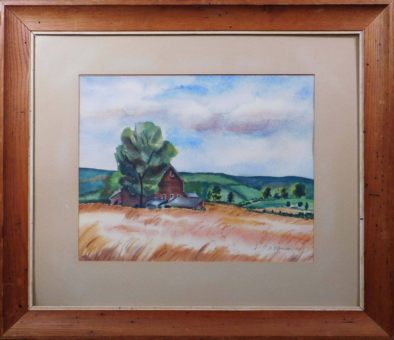 B. Chardon (20th Century): Farm Landscape: B. Chardon (20th Century): Farm Landscape, 1959. Watercolor on paper, signed and dated lower right, framed and matted. 1-8-22 lot 357 24 x 28 inches framed; 13.5 x 17 inches sight. Private collection,