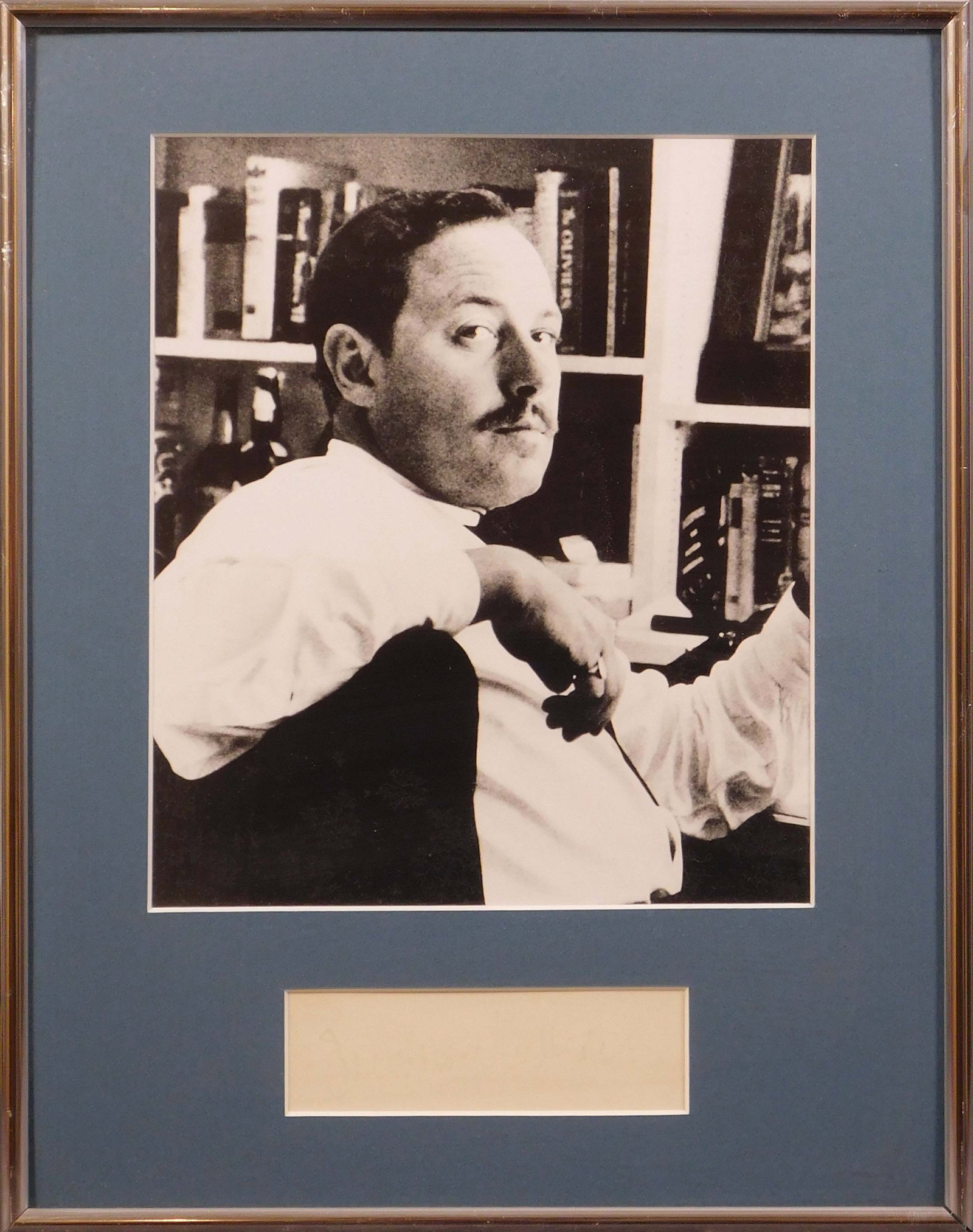 Tennessee Williams: Autographed Photo: Tennessee Williams (American, 1911-1983): Autographed Photo, framed under museum glass. Thomas Lanier Williams III, known by his pen name Tennessee Williams, was an American playwright and screenwrite