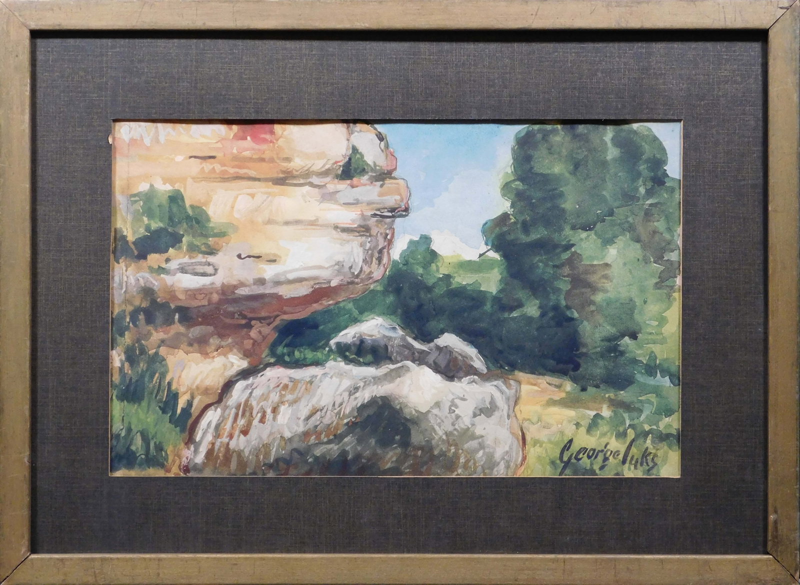 George Benjamin Luks, Attr.: Impressionist South West Landscape: George Benjamin Luks (American, 1867-1933) Attributed: Impressionist South West Landscape. Watercolor on paper, signed lower right, framed. Known as a 'real character', full of life both in reality an