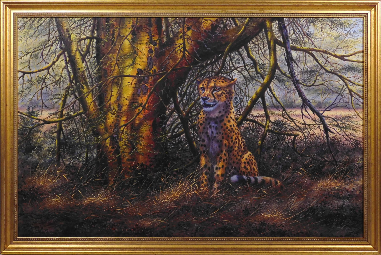 Rob O'Meara : Kenya (Cheetah): Rob O'Meara (Kenyan, 20th Century): Kenya (Cheetah), 1988. Oil on canvas, signed and dated lower left, framed. Rob O'Meara was born and raised in Kenya. He has lived, worked and travelled extensively