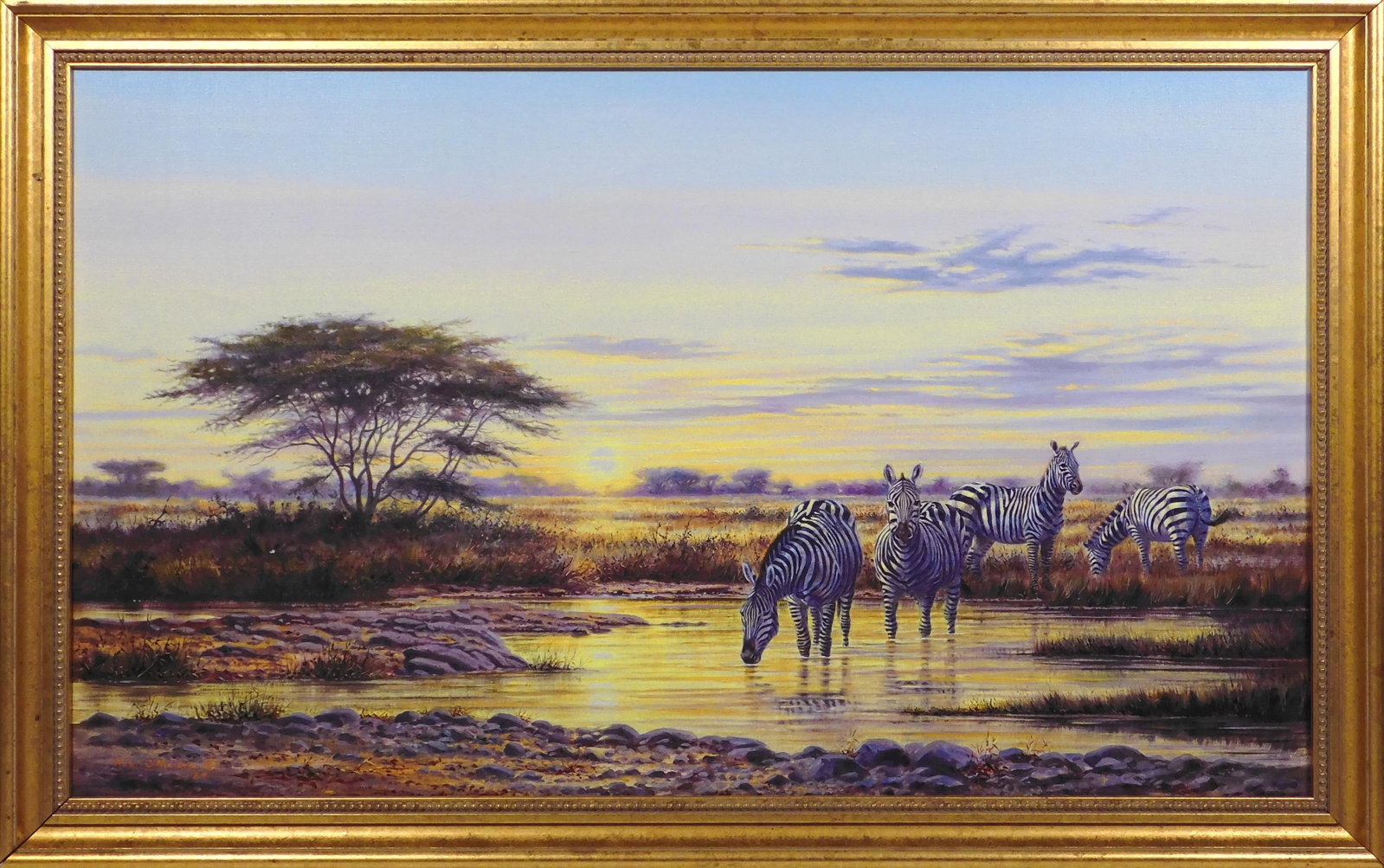 Rob O'Meara : Kenya (Zebras): Rob O'Meara (Kenyan, 20th Century): Kenya (Zebras), 1989. Oil on canvas, signed and dated lower left, framed. Rob O'Meara was born and raised in Kenya. He has lived, worked and travelled extensively