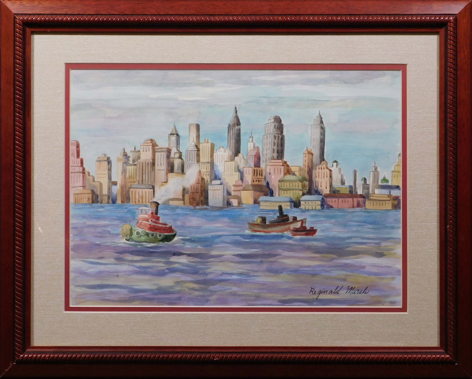 Reginald Marsh, Manner of: Red Tug, Weehawken, New Jersey (1 of 8)