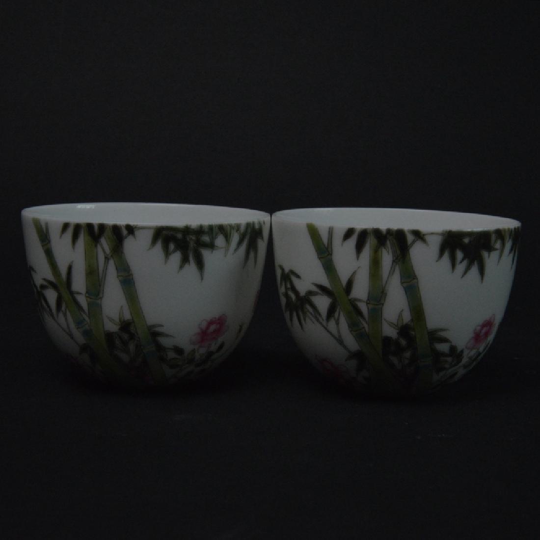 PAIR OF CHINESE FAMELLI ROSE BAMBOO CUPS (1 of 6)