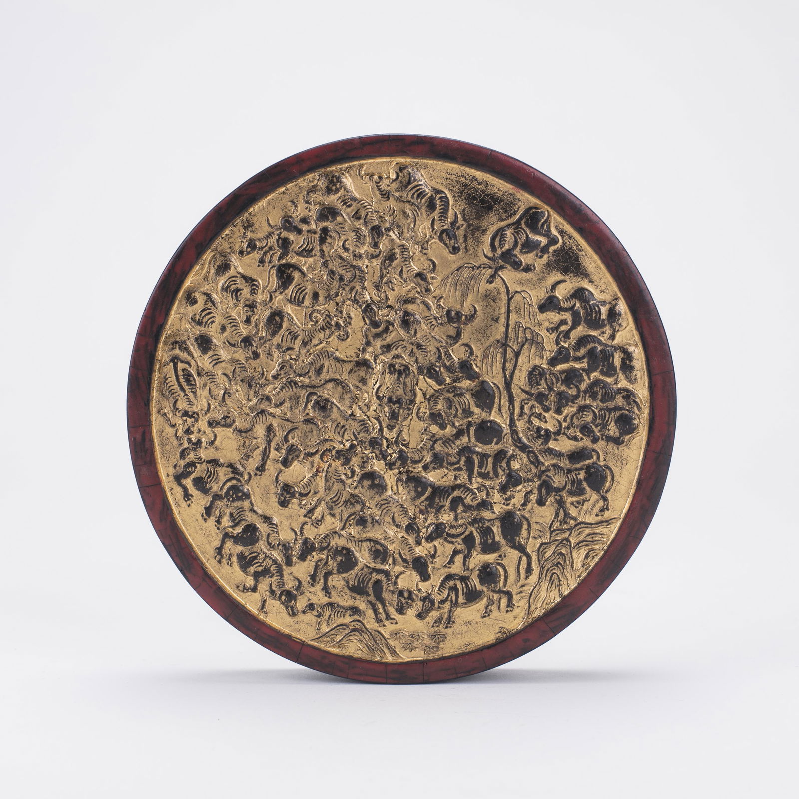 Chinese Gilt Round "Water Buffalo" Ink Stick (1 of 3)