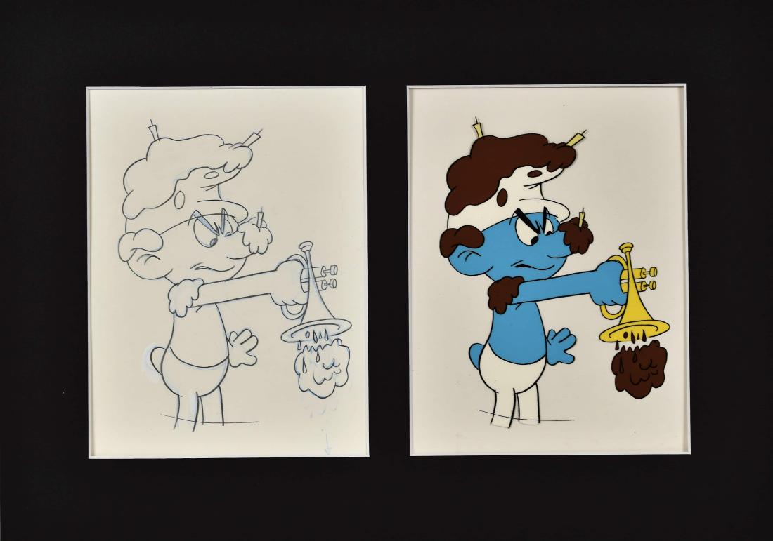 1980's Smurf Prod Cel/Drawing  in a Double Aperture (1 of 4)