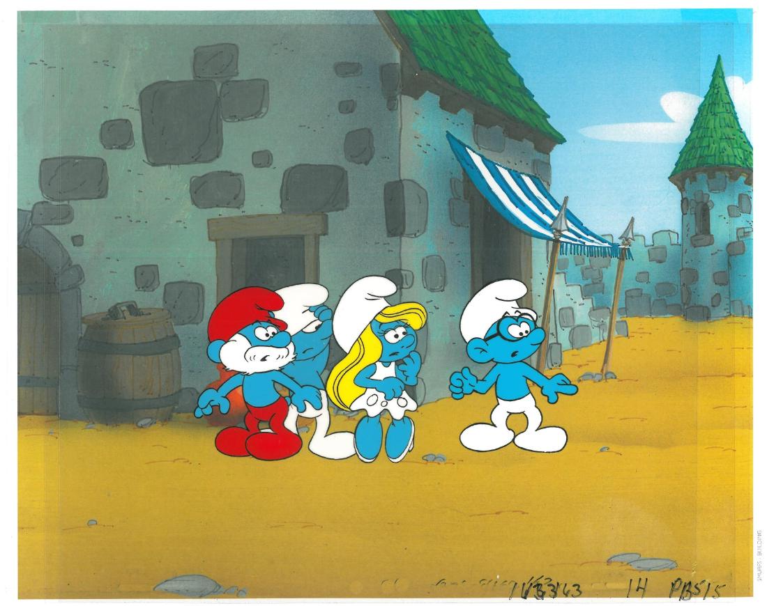 1980's Smurf Prod Cel-Papa,  Curious, Smurfette (1 of 2)