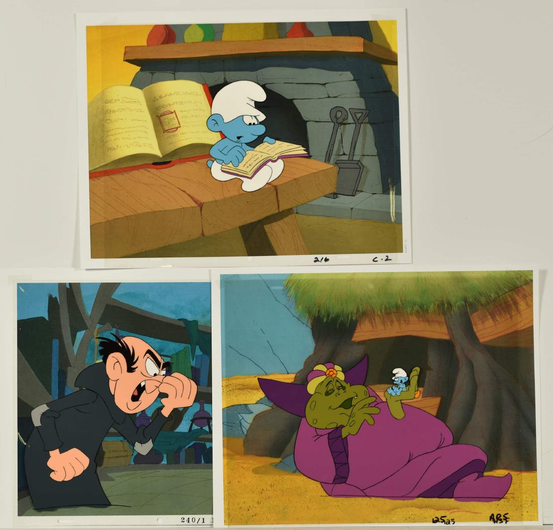 3 1980's Smurf Prod Cels with Gargamel, Bullrush (1 of 7)