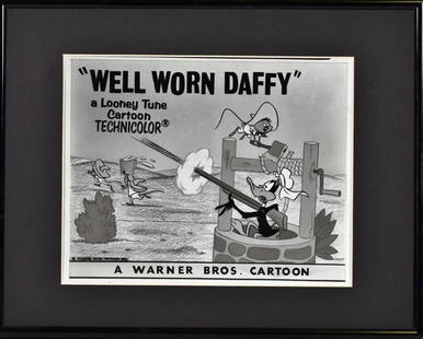 Warner Bros. Original Lobby Card- "Well Worn Daffy": An original Warner Bros. Looney Tune Lobby Card entitled "Well Worn Daffy." This technicolor cartoon was created by Robert McKimson in1965. Well Worn Daffy stars Daffy Duck and Speedy Gonzales. Lobby