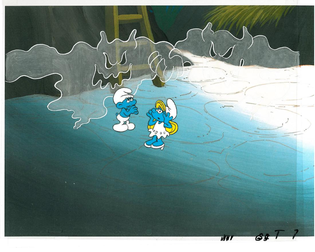 2-Smurfs - multi-layer production cel set-ups - (1 of 2)
