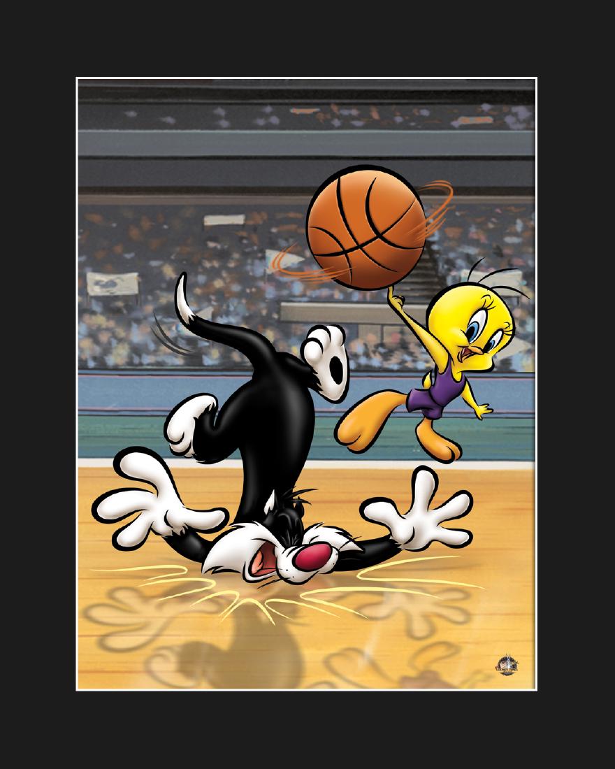 Warner Bros. Sylvester and Tweety Giclee: A Warner Bros. limited edition giclee entitled "Bird in a Guilty Cage." This scene is taken from an actual freeze-frame from the Looney Tunes cartoon short, A Bird in a Guilty Cage , released in 1952