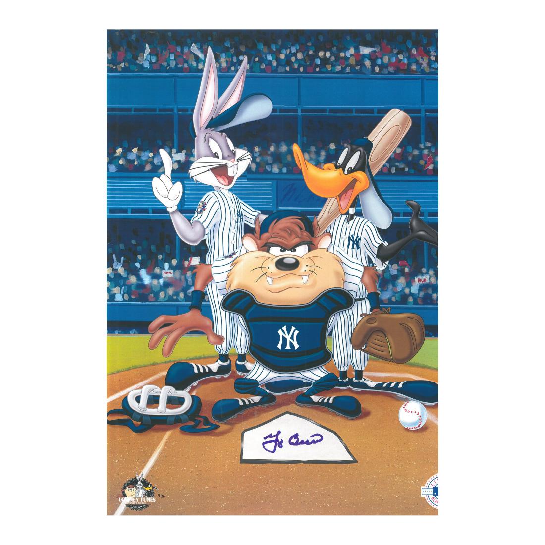 Yogi Berra- Looney Tunes Signed Matted Lithograph: A matted limited edition lithograph signed by Yogi Berra. This lithograph features the Looney Tunes dressed as New York Yankees. Is hand-signed by Yogi Berra and is presented under a black mat. Comes 