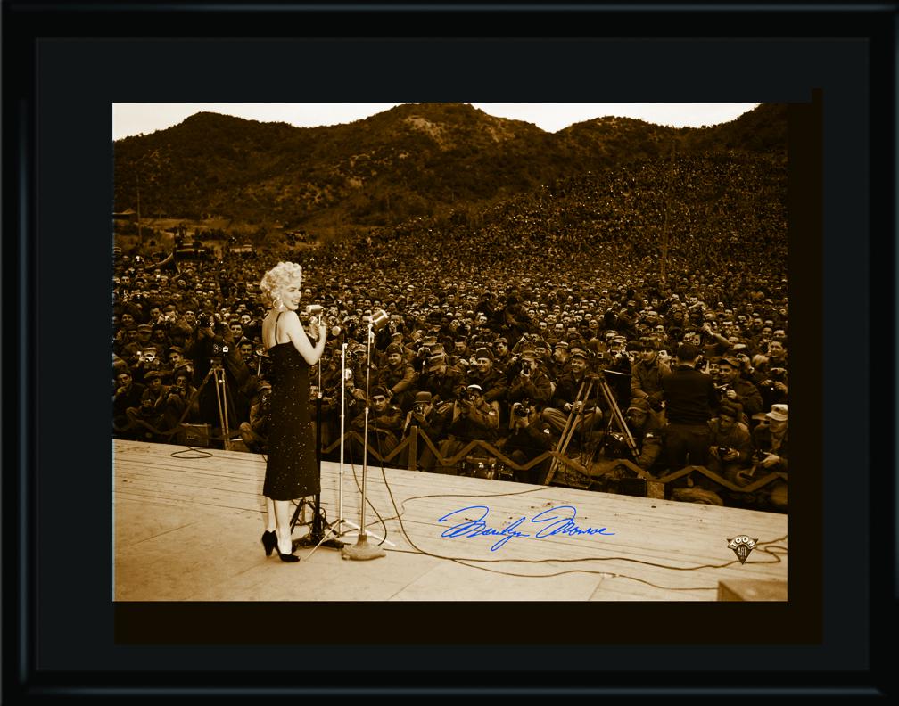 Marilyn Monroe Troops: An fuji crystal archival photograph entitled "Marilyn Monroe Sings for the Troops." This vintage photograph of Marilyn Monroe entertaining the troops in Korea, was photographed on February 18, 1954 .F