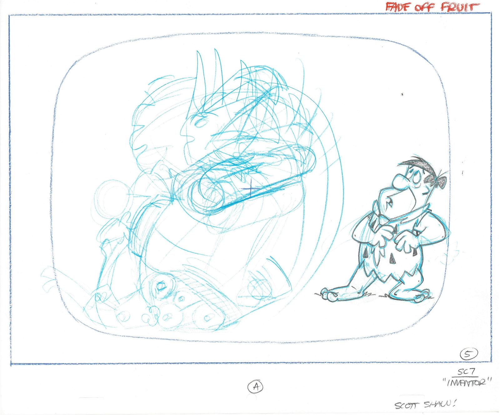 Flintstones Signed Drawing - Fred Flintstone - Inventor (1 of 3)