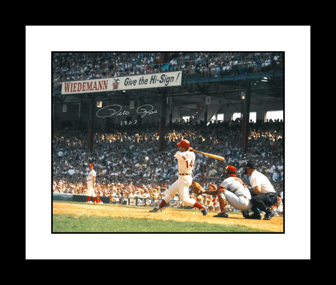 Pete Rose - Signed 1967 Photo: This photo featuring Pete Rose was taken by photographer Sarge Marsh circa 1967. Pete played from 1963 to 1986, and is best known for his 19 years with the Cincinnati Reds. Is presented with COA and p