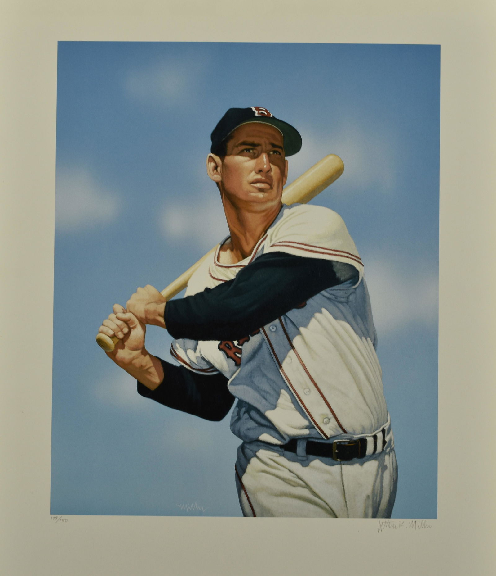 Ted Williams - Arthur K Miller signed Fine Art Matted (1 of 2)