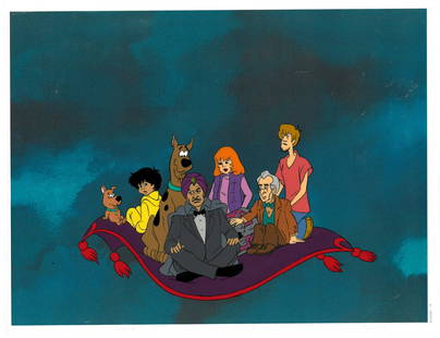 Scooby-Doo Original Production Cel and Drawing - 7: An original production cel with matching drawing from " The Thirteen Ghosts of Scooby Doo " with reproduction offset lithograph background. Featured is an original production cel on acetate depicting