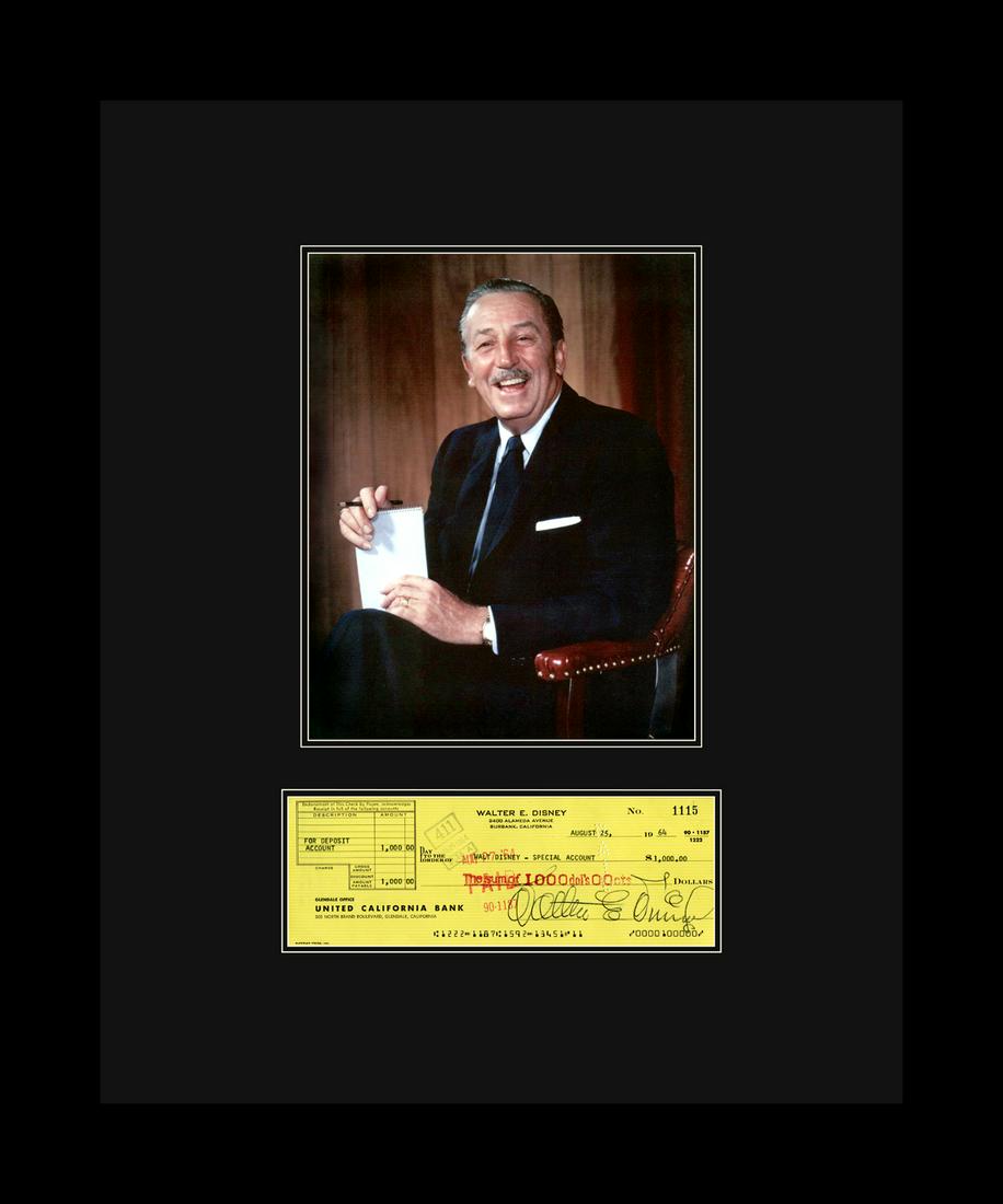 Walt Disney with Reproduction Check Framed (1 of 2)